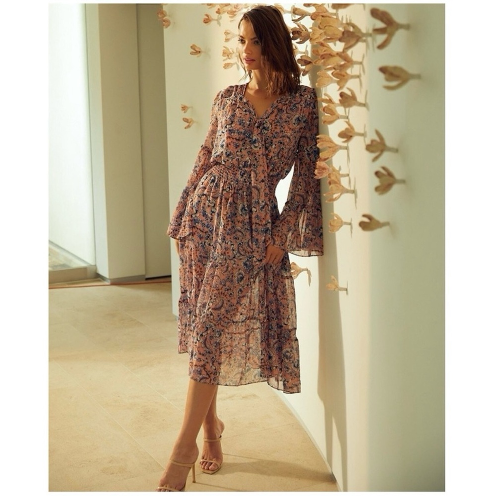 Misa Los Angeles Floral Midi Dress - Pink and Blue